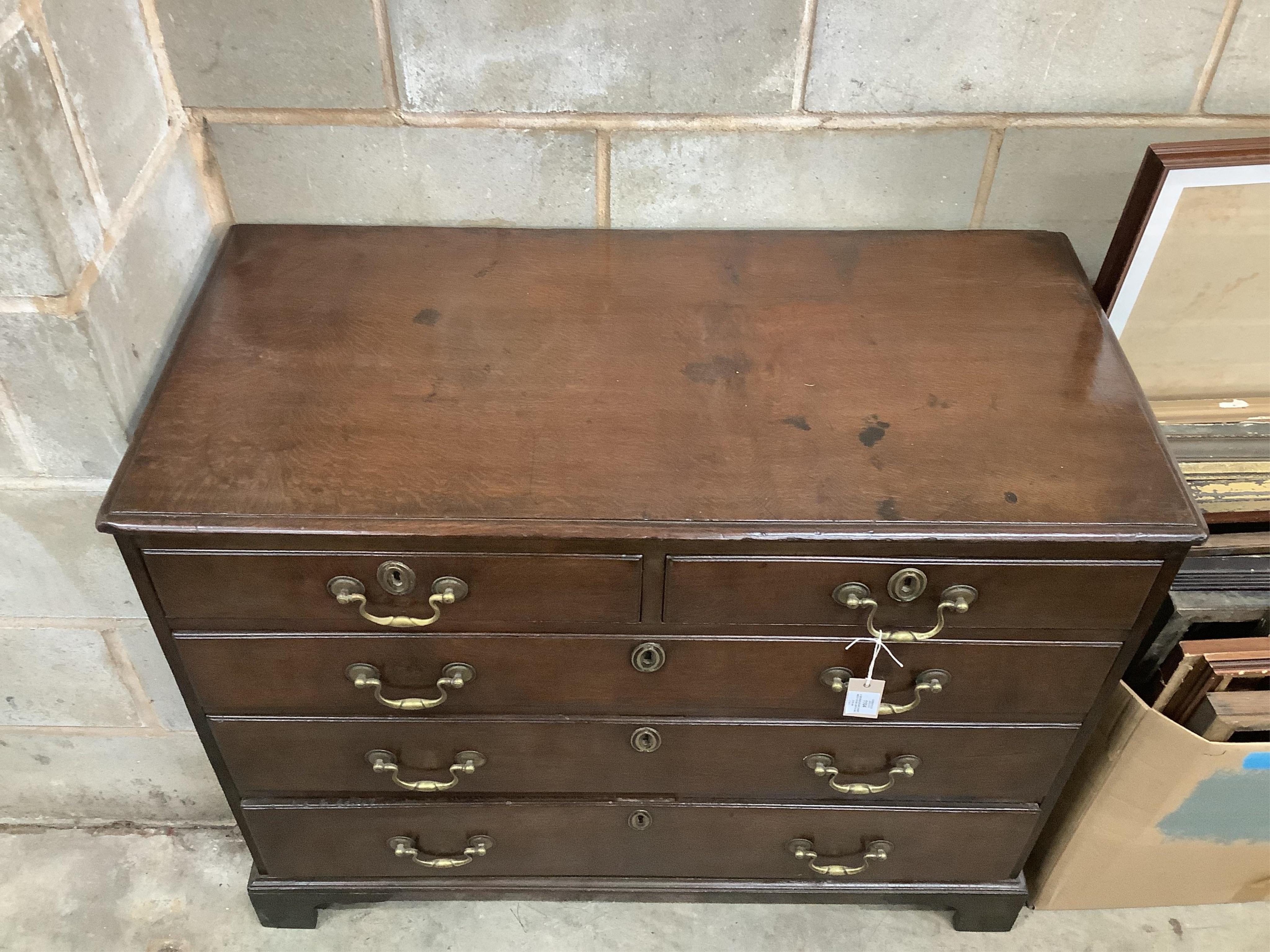 A George III oak chest, width 101cm, depth 49cm, height 80cm. Condition - fair